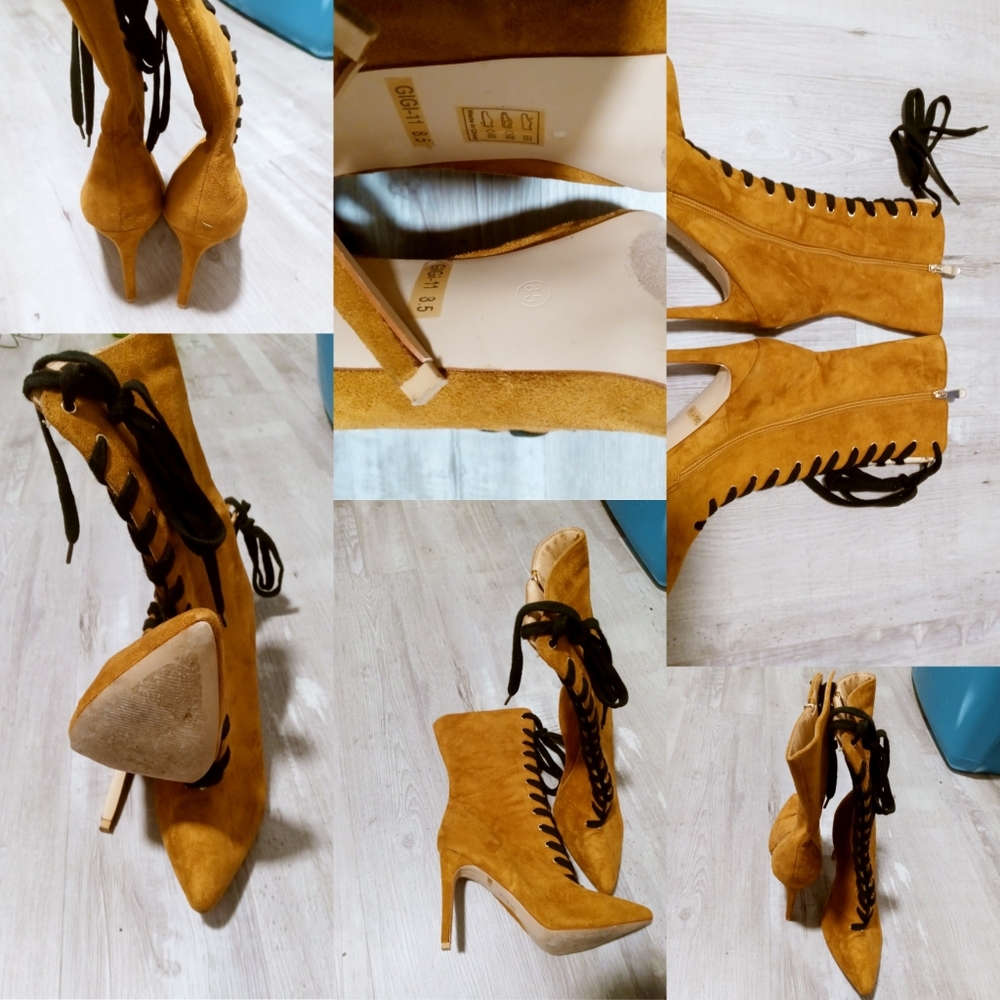 HOTT suede burnt orange lace up heel